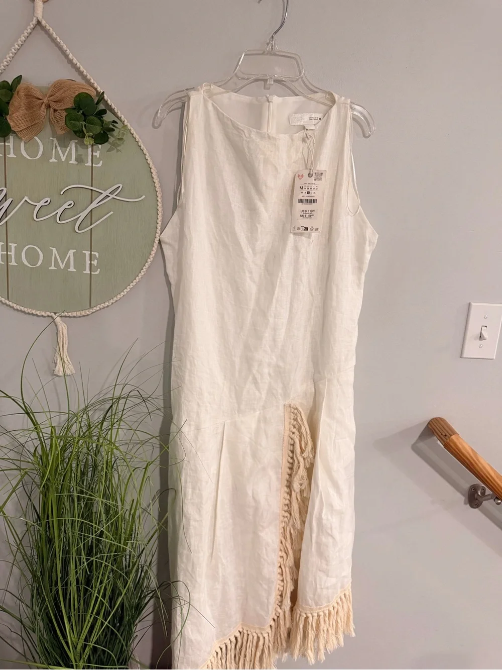 ZARA COLLECTION 100% LINEN FRINGED DRESS